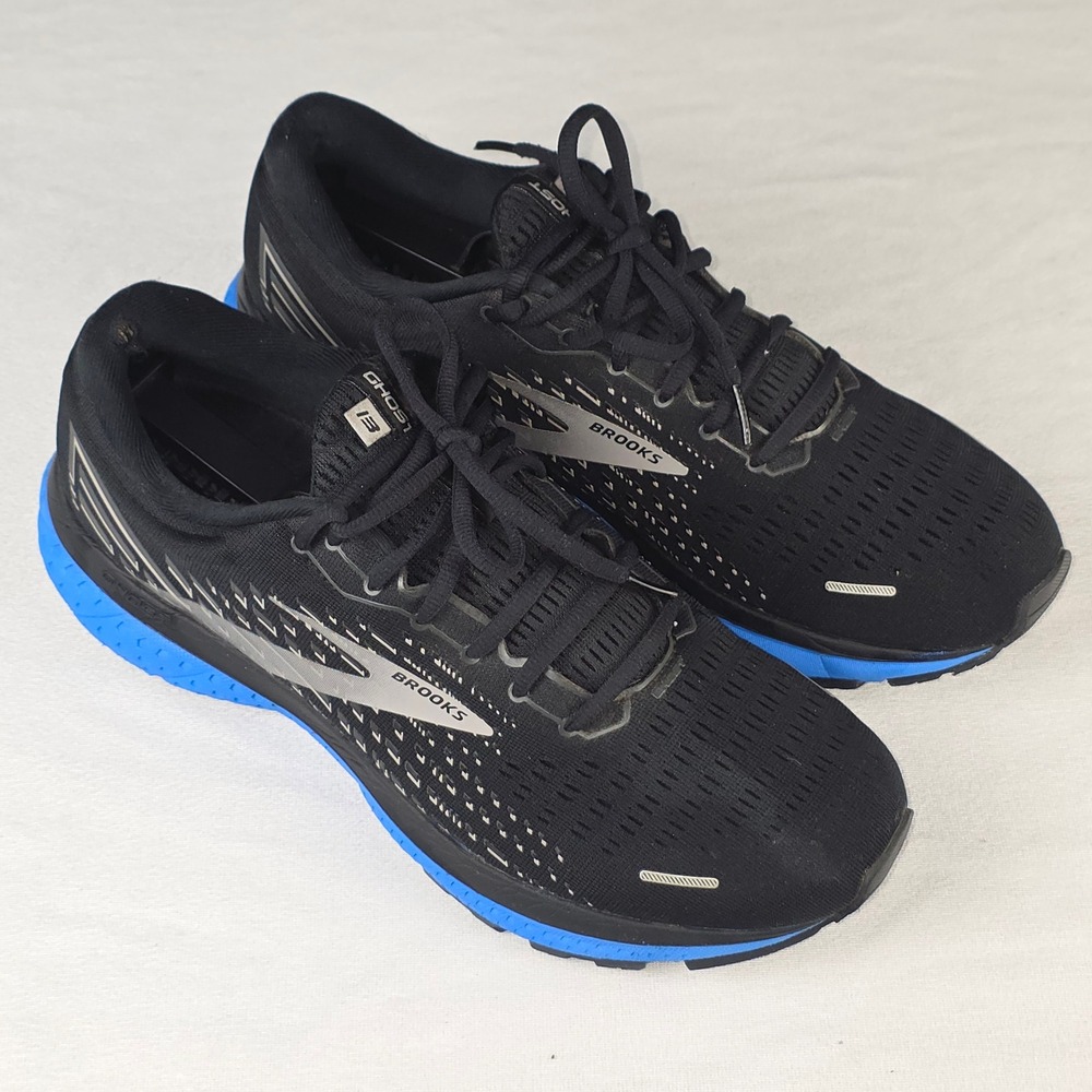 Brooks Ghost 13 Men Running Shoes Black Blue Road Sneakers Size 10.5 D